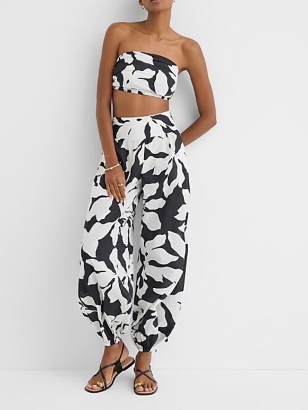 NWT Petite Loft Beach Magnolia Print Cotton Bandeau Top (SM) & Pants (ME) SET